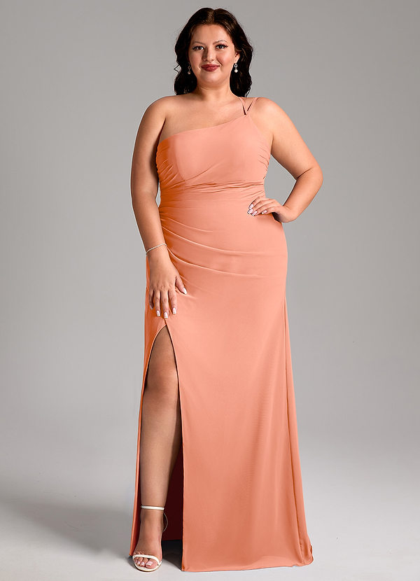 Azazie Eren Vestidos Dama de Honor Vestido de Atardecer de Gasa de Corte Recto con Hombro unilateral image1