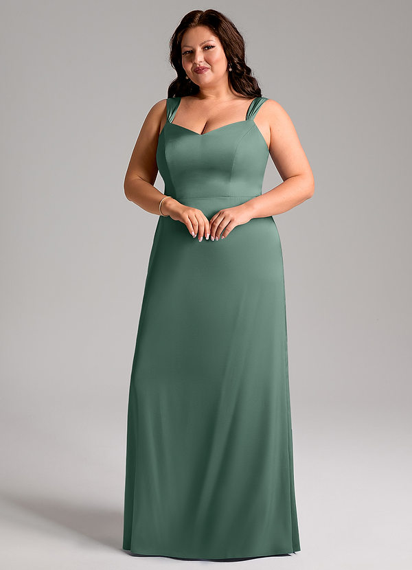 Azazie Denice Bridesmaid Dresses Eucalyptus Sheath Pleated Stretch Satin Dress image1