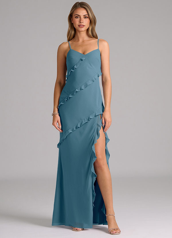 Azazie Nancie Brudtärneklänningar Klä av Sjöjungfru i Chiffong Rynkad Bermuda image1