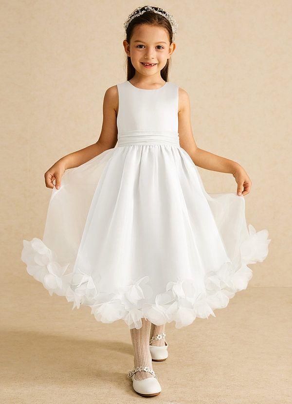 Azazie Stardust Flower Girl Dresses Ivory A-Line Sleeveless Organza Dress image1