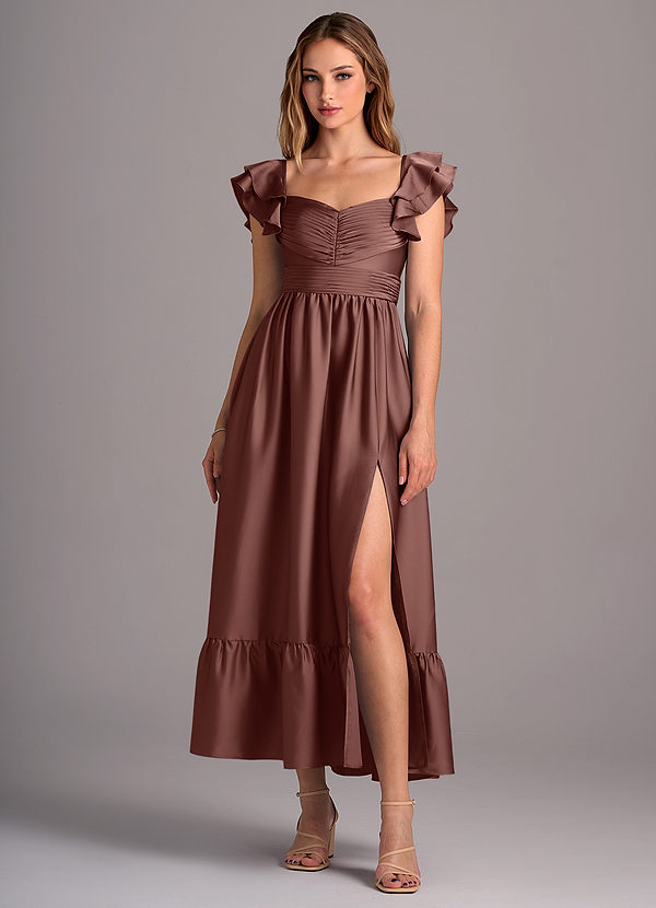 Azazie Anaya Bridesmaid Dresses Espresso A-Line Sweetheart Neckline Stretch Satin Convertible Dress image1