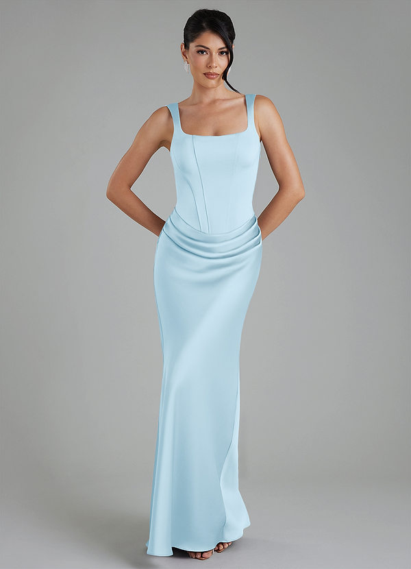 Azazie Etta Robes de demoiselle d'honneur Robe Sirène en Satin extensible Corset Bleu Ciel image1
