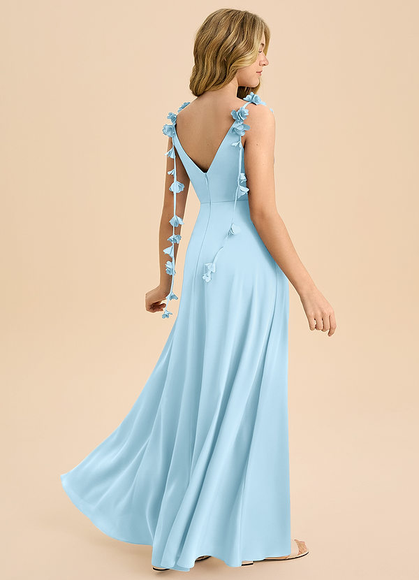 Azazie Gumdrop Junior Vestido de Azul Cielo de Satén Elástico de Imperio con Plisado image1