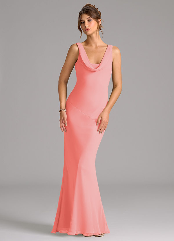 Azazie Rylina Bridesmaid Dresses Coral Mermaid Pleated Chiffon Dress image1