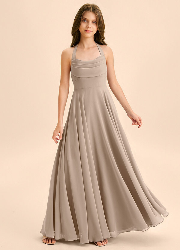 Kady Junior Taupe A-Line Sweetheart Neckline Chiffon Dress image1