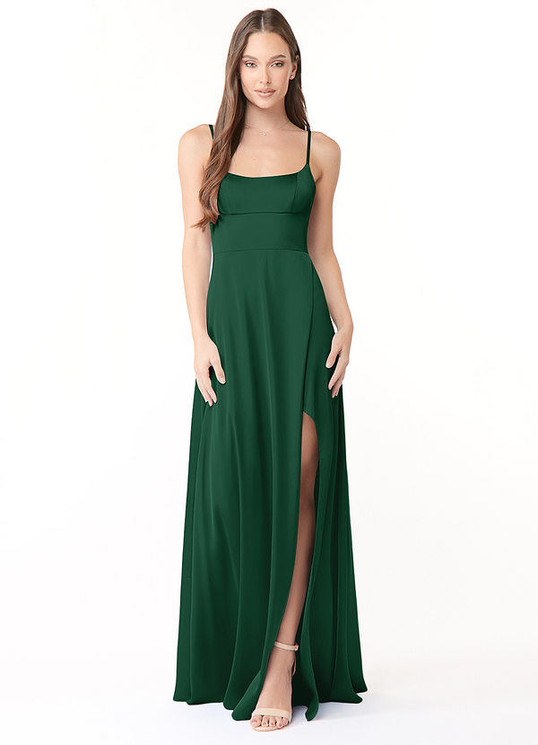 Halsey Sheath Side Slit Stretch Satin Dress