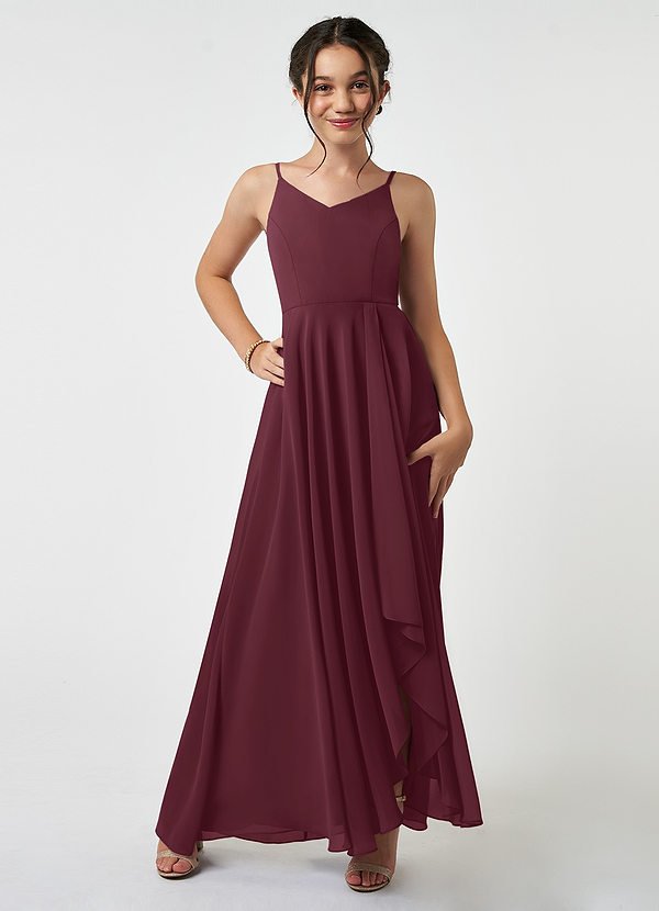 Azazie Collette Junior Cabernet A-Line Ruched Chiffon Dress image1
