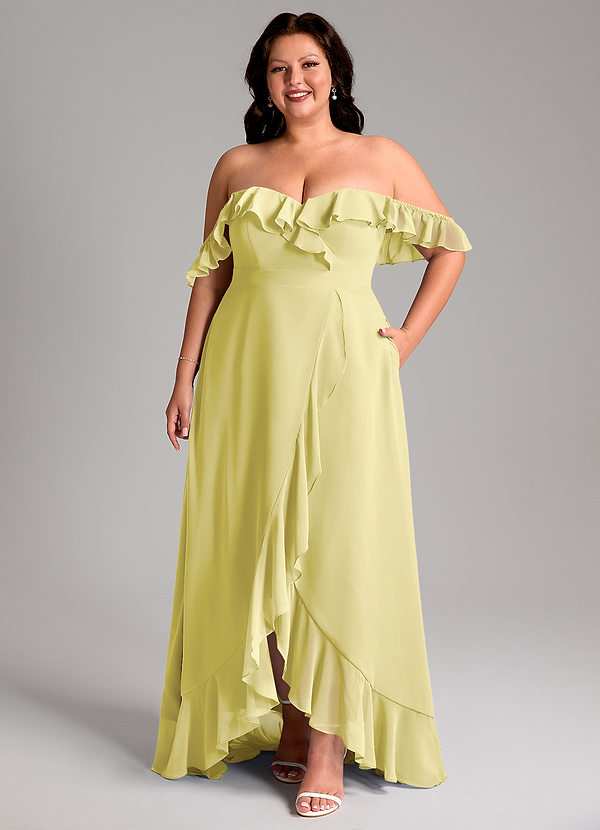 Azazie Lyra Brautjungfernkleider Wandelbar A-Linie Cabrio Chiffon Kleid Zitronensorbet image1