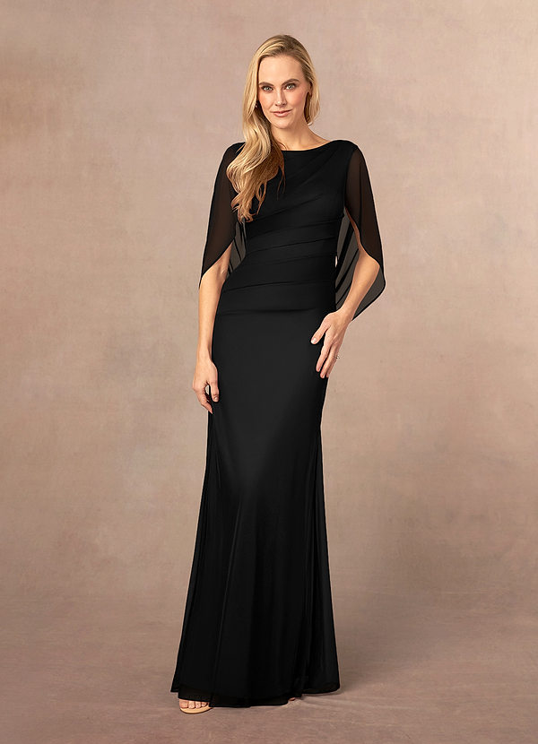 Azazie Belladonna Mother of the Brides Dresses Black Mermaid Scoop Pleated Mesh Dress image1
