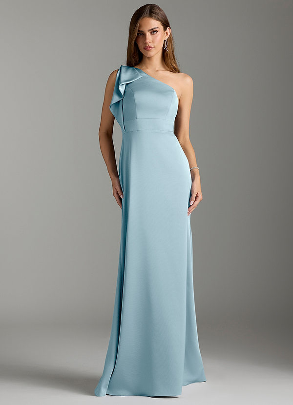 Azazie Rinna Bridesmaid Dresses Moody Blue Mermaid Ruched Stretch Satin Dress image1