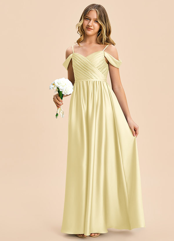 Azazie Rayne Junior Vestido Sorbete De Limón de Satén Elástico de Corte en A con Escote corazón image1