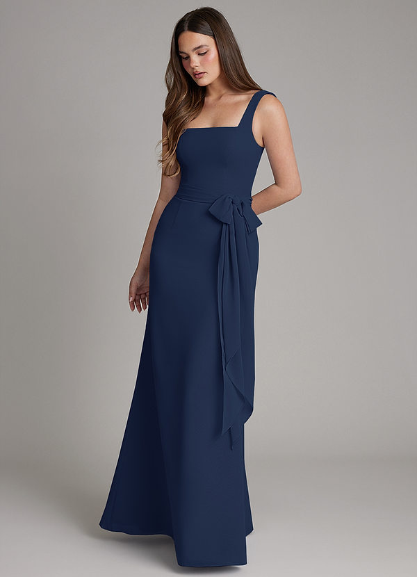 Azazie Katya Bridesmaid Dresses Dark Navy Mermaid Square Neckline Chiffon Convertible Dress image1