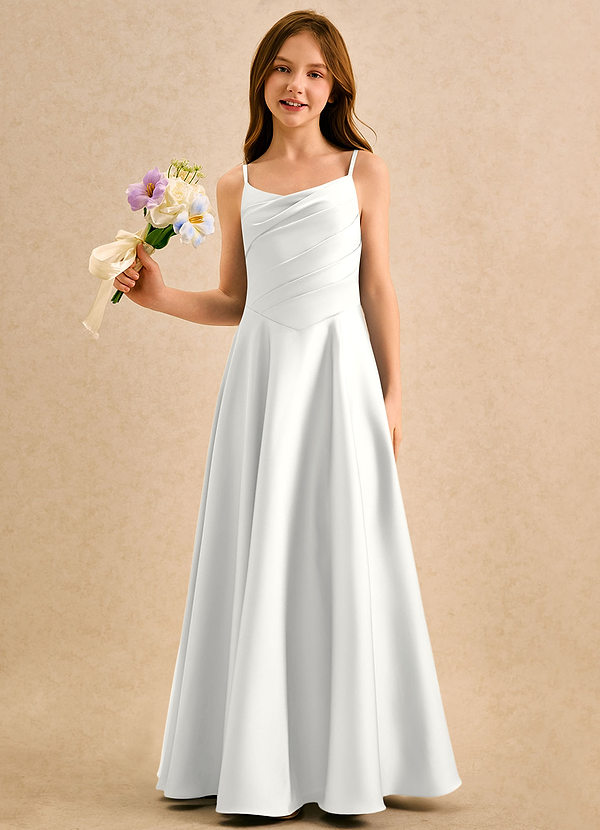 Azazie Coconut Girls Formal Abiti da Ragazza di Fiori Abito A-Line in Raso Elasticizzato Plissettato Bianco image1