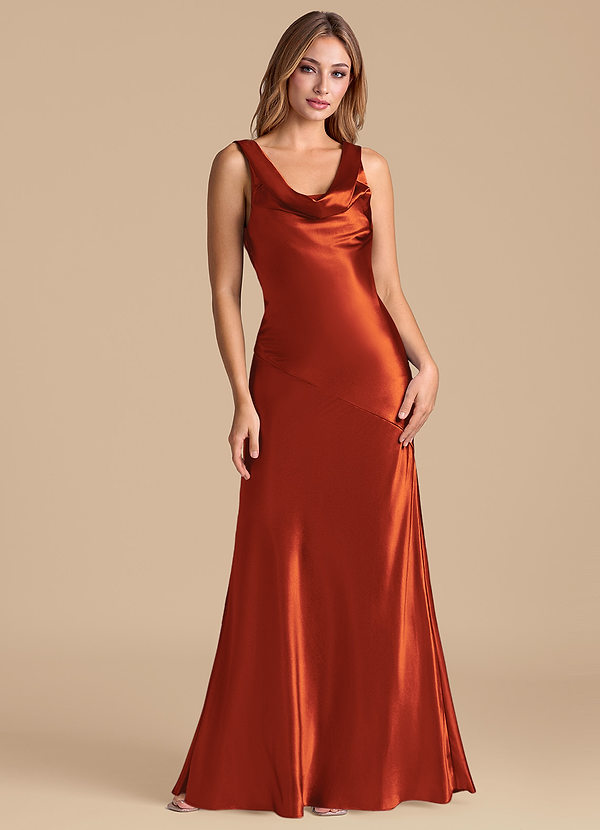 Azazie Rylina Bridesmaid Dresses Paprika Mermaid Metallic Satin Dress image1
