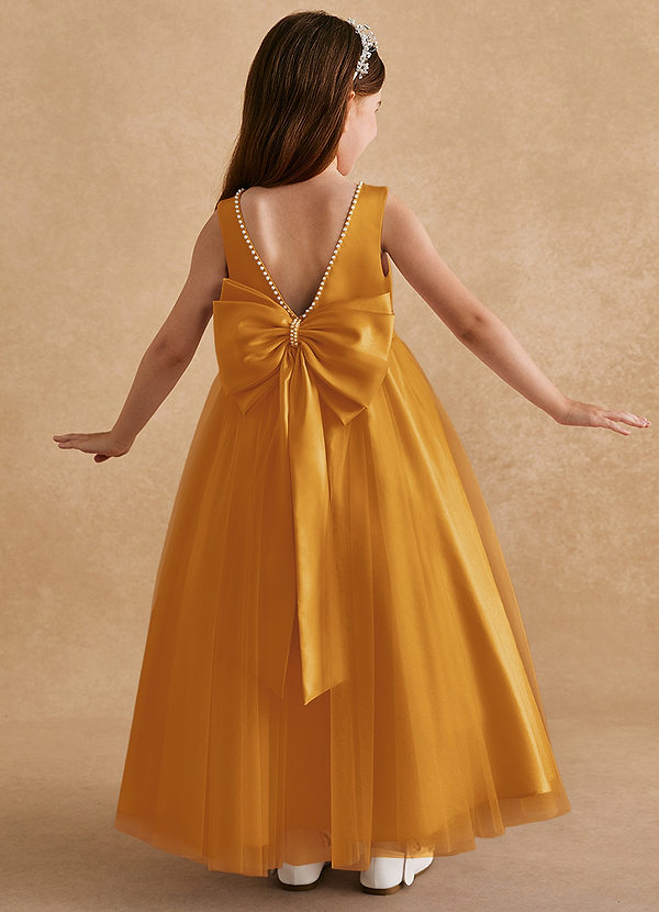 Azazie Cookie Flower Girl Dresses Butterscotch A-Line Bow Tulle Dress image1