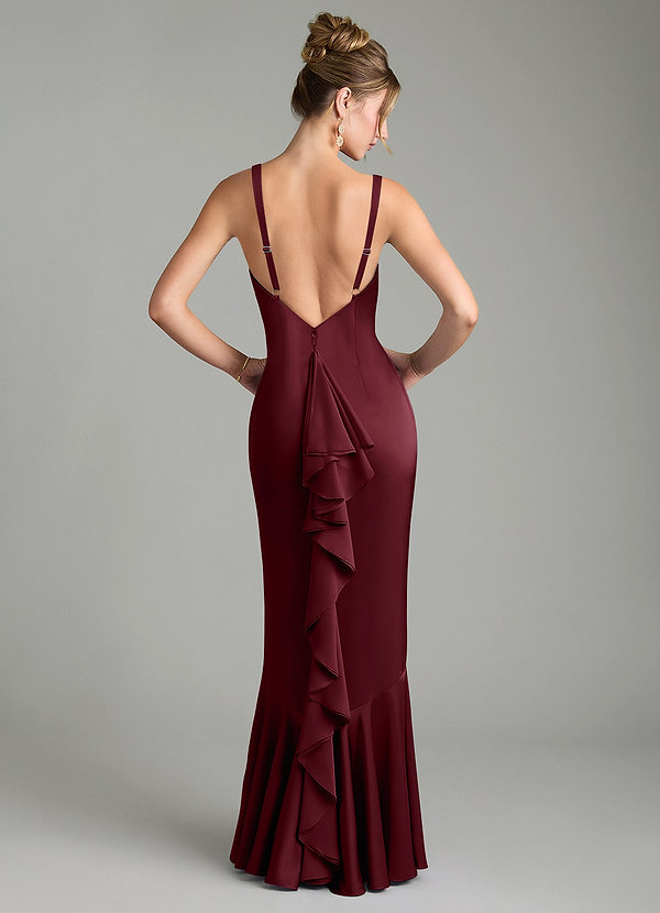 Azazie Tamera Bridesmaid Dresses Cabernet Mermaid Pleated Stretch Satin Dress image1