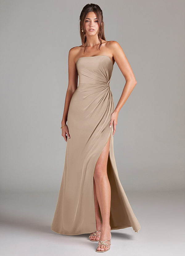 Azazie Aliani Bridesmaid Dresses Taupe Sheath Strapless Chiffon Convertible Dress image1