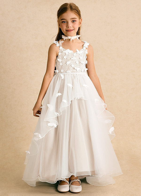 Azazie Darlina Robes de cortège enfant Robe Robe de bal en Tulle Dentelle Ivoire Albâtre Blanc image1