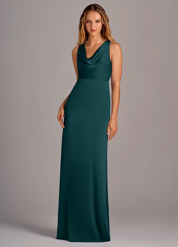 Azazie Wrenlee Bridesmaid Dresses Pine A-Line Stretch Satin Dress image1