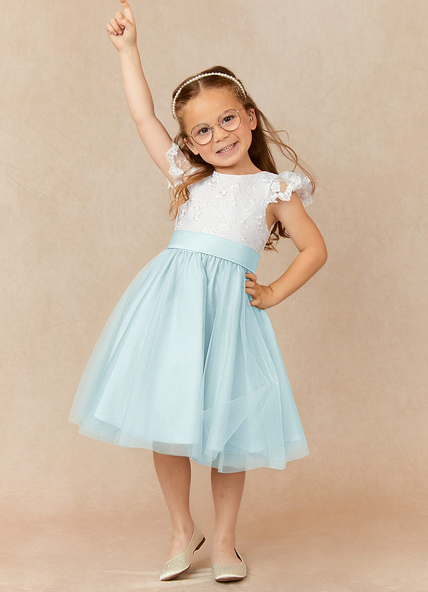 Azazie Vetty Flower Girl Dresses Ivory Sea Glass A-Line Lace Tulle Dress image1