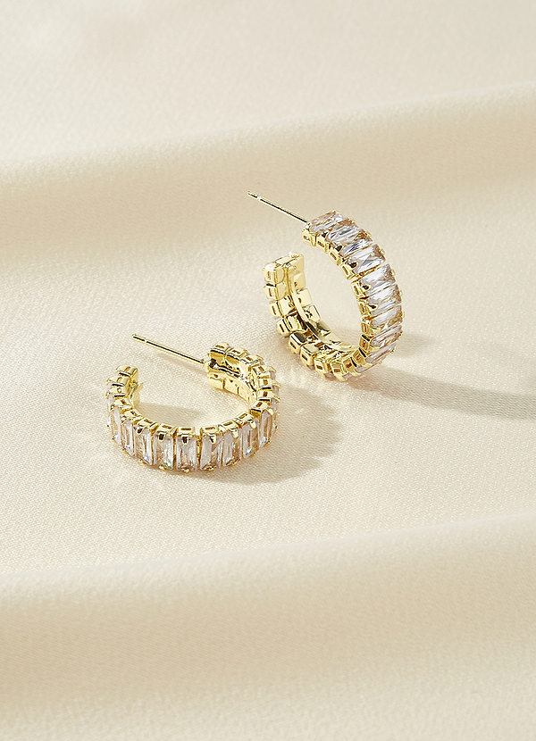front Crystal Baguette Hoop Earrings