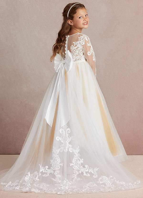 Azazie Elodie Robes de Fillette d'Honneur Robe Princesse en Dentelle Ivoire Caramel Au Beurre image1