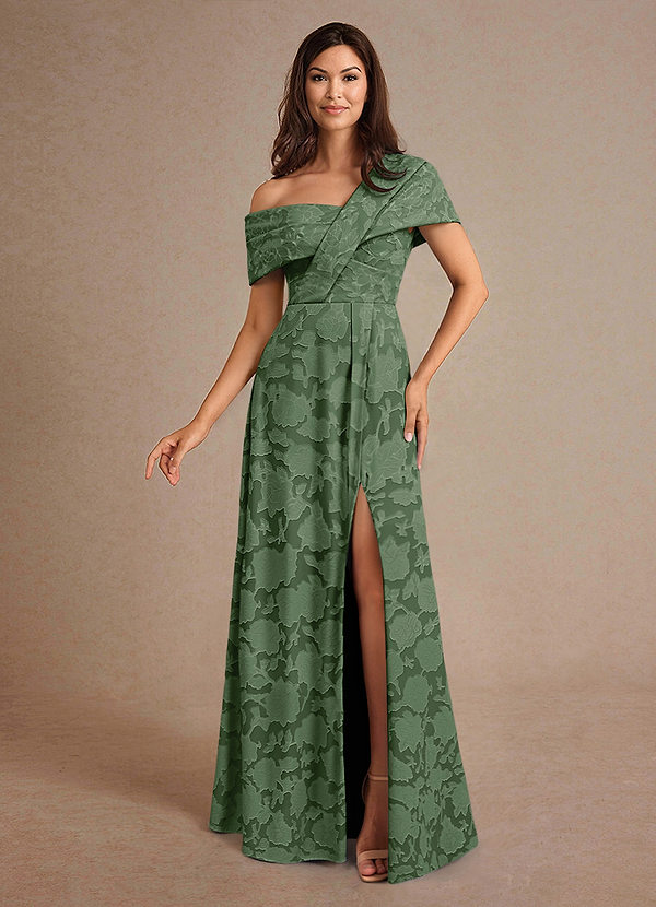Azazie Milton Mother of the Brides Dresses Eucalyptus A-Line Pleated Floral Burnout Dress image1