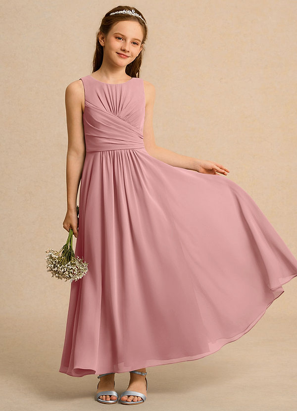 Azazie Ducky Girls Formal Robes de cortège enfant Robe Trapèze en Mousseline de soie Plissé Rose Poussiéreuse image1