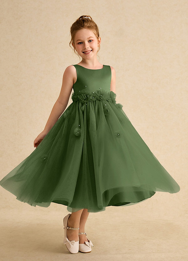 Azazie Lux Flower Girl Dresses Olive A-Line Beaded Tulle Dress image1