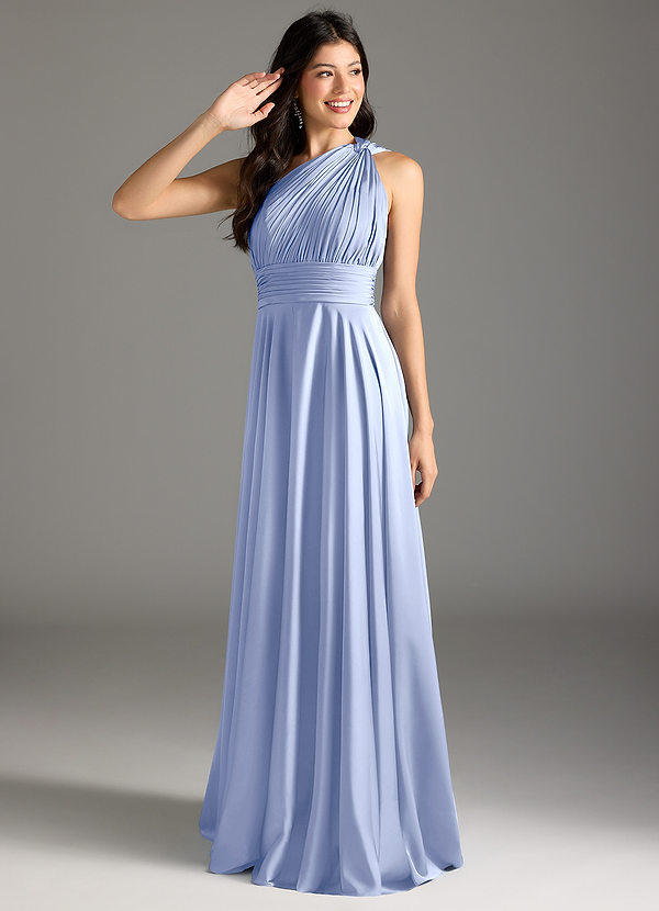 Azazie Charlize Bridesmaid Dresses Ice A-Line One Shoulder Stretch Satin Dress image1