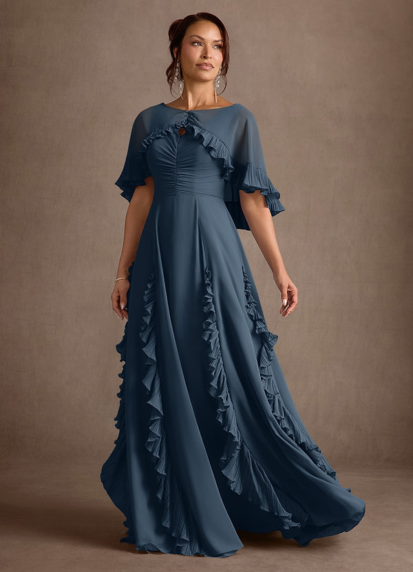 Darla Vestidos para la madre de la novia Vestido Neptuno de Gasa de Corte en A con Drapeado image1