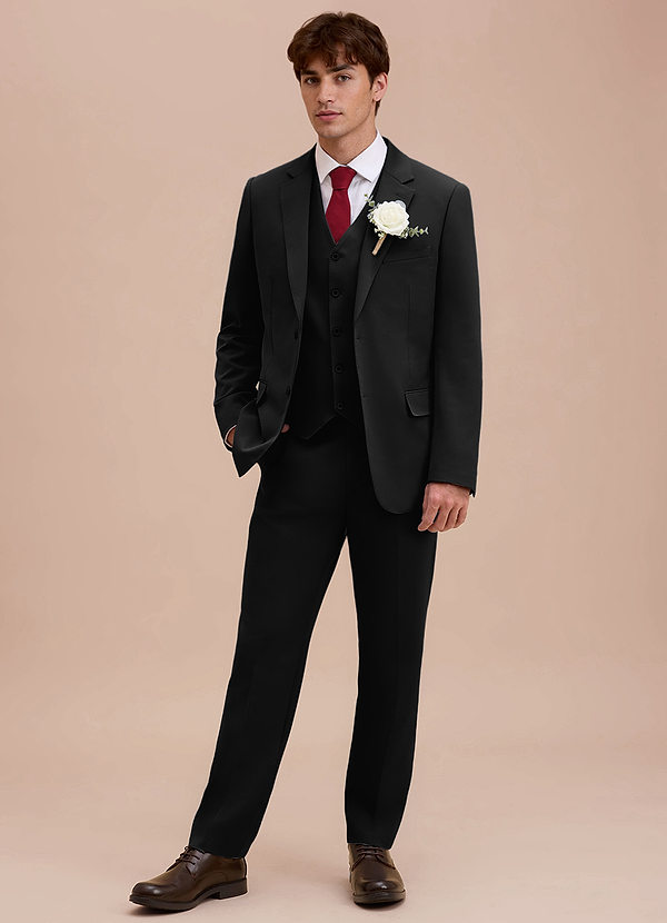 front Ethan Negro Traje de tres piezas de tejido refinado