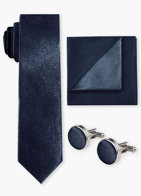 front Metallic Satin Wide Tie & Pocket Square & Cuff Links Set