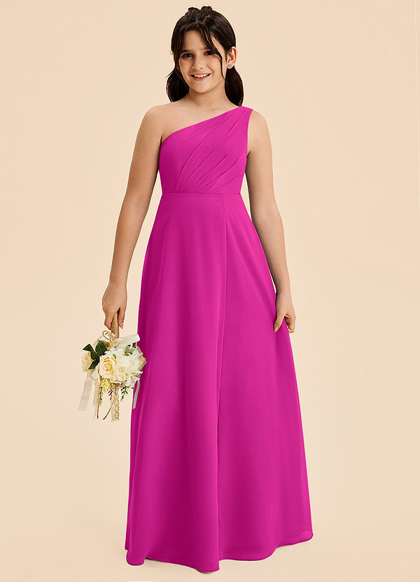 Azazie Phaedra Junior Vestido de Fucsia de Gasa de Corte en A con Plisado image1