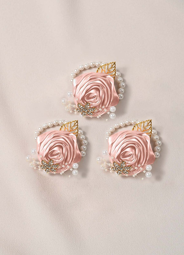 front 3PC Matching Color Bridesmaids Wrist Corsage with Pearl Bracelet