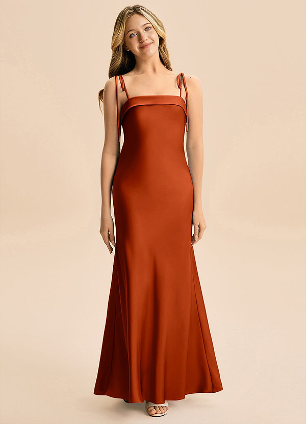 Azazie Willa Junior Paprika Mermaid Bow Stretch Satin Dress image1