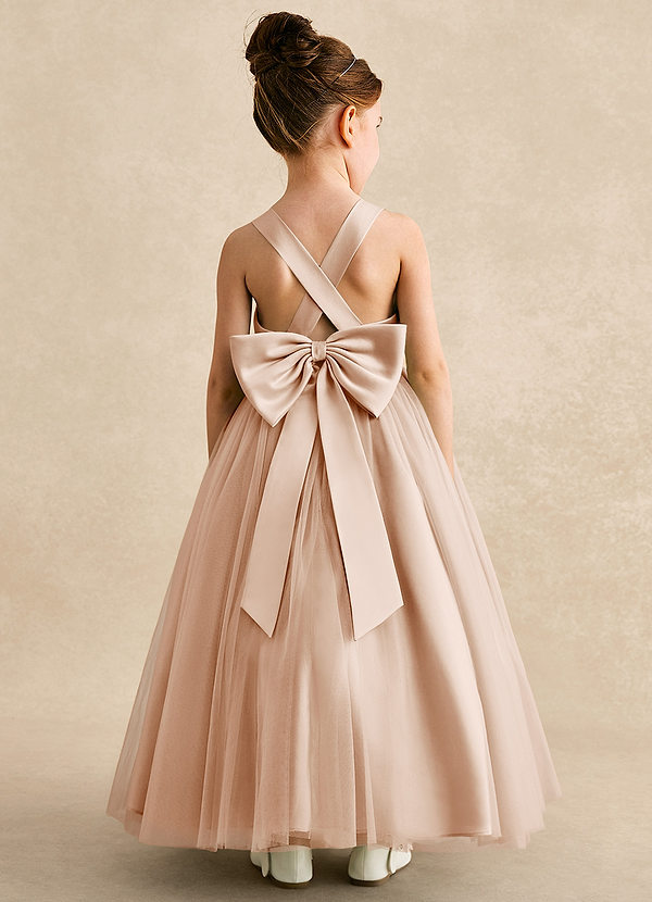 Azazie Peanut Robes de Fillette d'Honneur Robe Trapèze en Tulle Bretelle Rose Perle image1