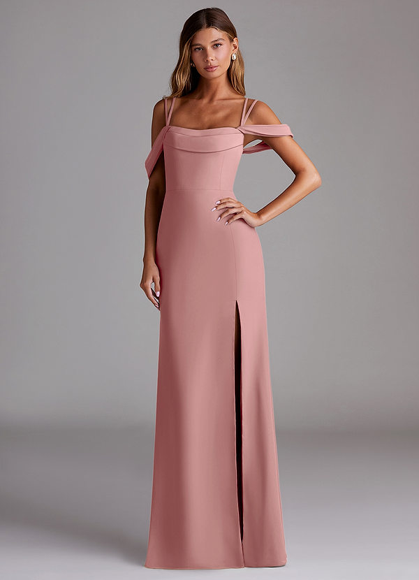 Azazie Callan Bridesmaid Dresses Dusty Rose Mermaid Pleated Chiffon Convertible Dress image1