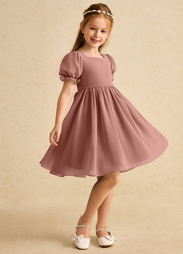 Azazie Jolie Robes de Fillette d'Honneur Robe Trapèze en Mousseline de soie avec manches Rose De Cèdre image1