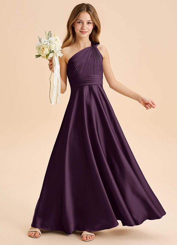 Azazie Charlize Junior Jurk van Stretch Satijn met A-Lijn Geplooid Pruim image1