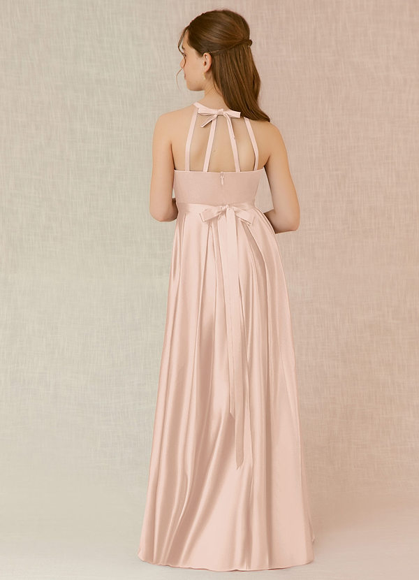 Azazie Arianthe Junior Blushing Pink A-Line with Pockets Stretch Satin Dress image1
