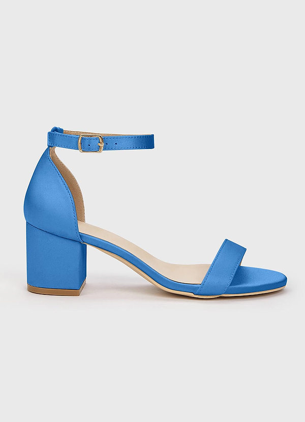 front Matching Color Matte Satin One Strap Buckle Block Heel Sandals