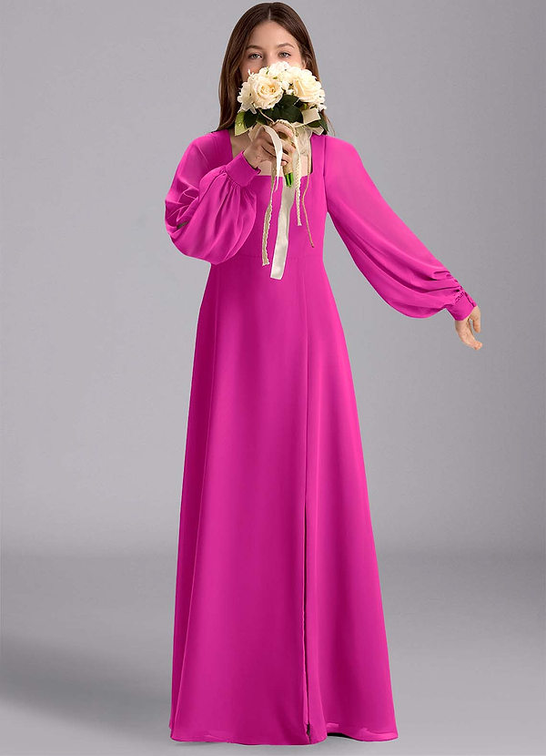 Azazie Bondi Junior Jurk van Chiffon met A-Lijn Blouson Fuchsia image1