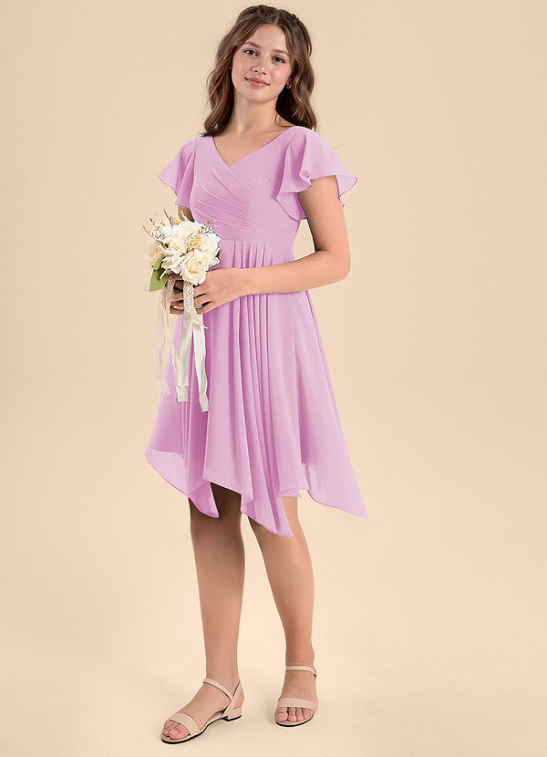 Azazie Janeaurelia Junior Candy Pink A-Line Pleated Chiffon Dress image1