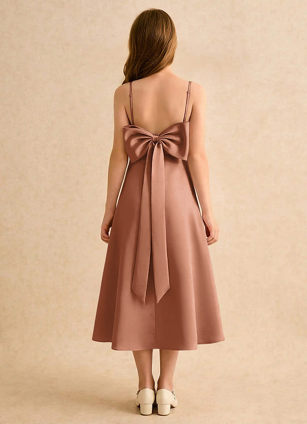 Azazie Jaella Girls Formal Sukienki dla dziewczynek sypiących kwiaty Linia A Pofałdowany Matowy satynowy Długość herbaty Sukienka image1