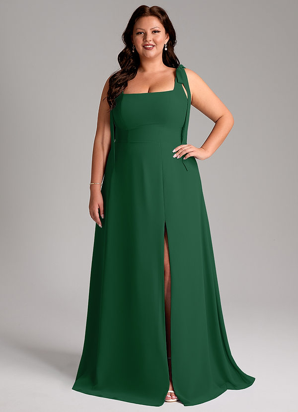Azazie Debra Abiti da Damigella Abito Convertibile A-Line in Chiffon Con Tasche Verde Scuro image1