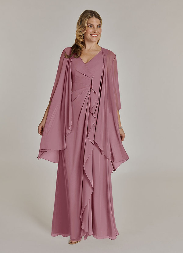 Azazie Manuella Mother of the Brides Dresses Vintage Mauve A-Line V-Neck Pleated Chiffon Dress image1