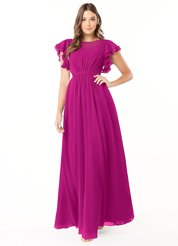 Azazie Daphne Schlichte Brautjungfernkleider A-Linie Gekräuselt Chiffon Bodenlänge Kleider image1