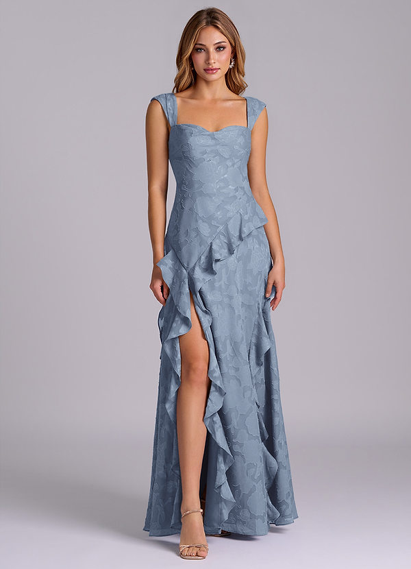 Sloane Bridesmaid Dresses Dusty Blue A-Line Sweetheart Neckline Floral Burnout Dress image1