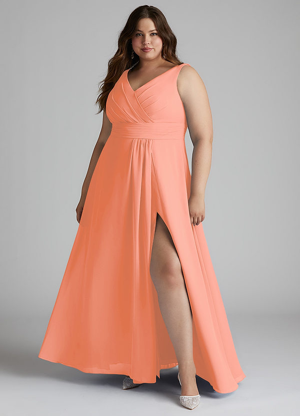 Azazie Karina Bridesmaid Dresses Sunset A-Line Pleated Chiffon Dress image1